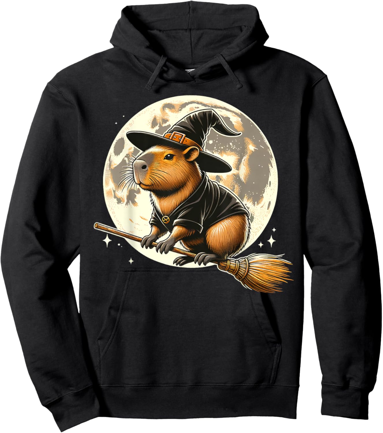 Funny Capybara Rides a Witch's Broom Halloween Spooky Vides Hoodie - Hoodie | Black