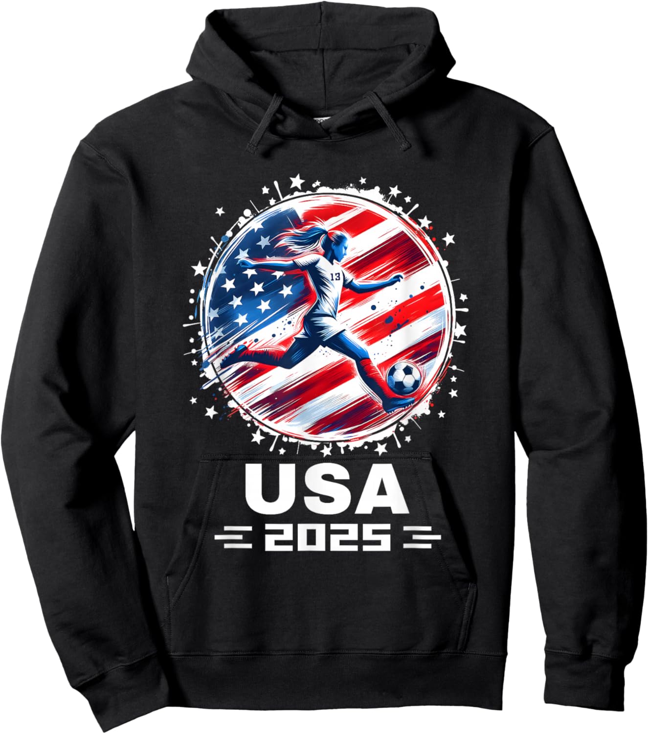 American Flag Soccer Shirt Women's Soccer Girls Soccer 2025 Hoodie - Hoodie | Black