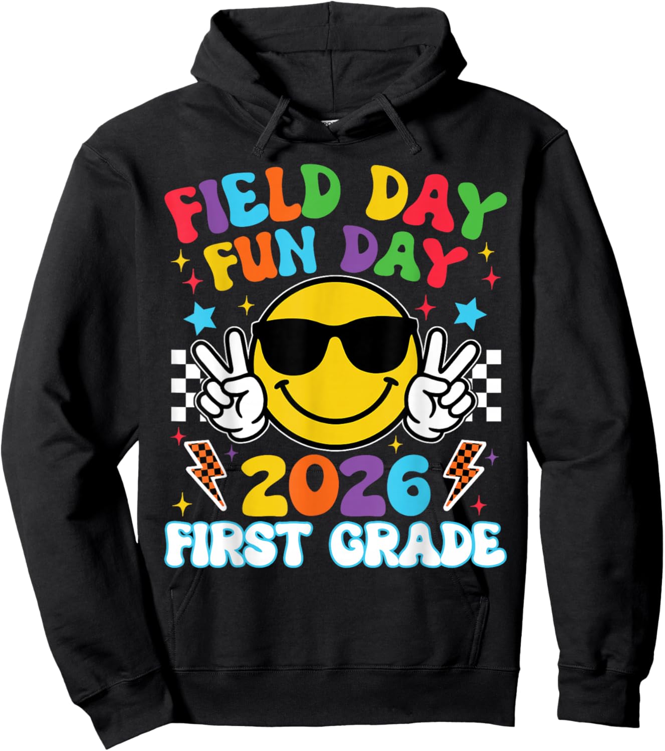 1st Grade Field Day Fun Day 2026 Teacher Boy Girl Kid Hoodie - Hoodie | Black