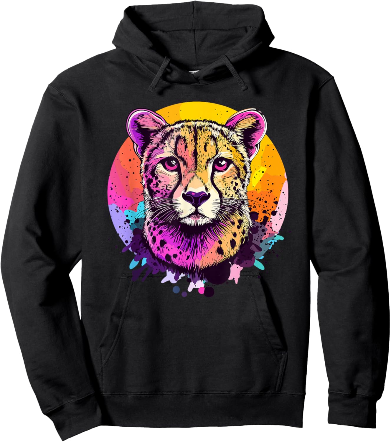 Colorful Cheetah Face in Artistic Colors Hoodie - Hoodie | Black