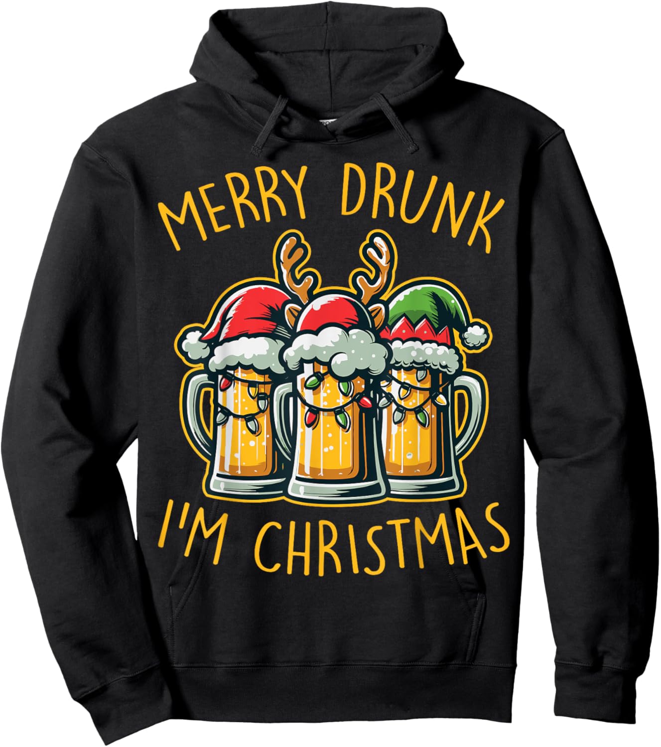 Merry Drunk I'm Christmas Funny Holiday Beer Drinking Humor Hoodie - Hoodie | Black