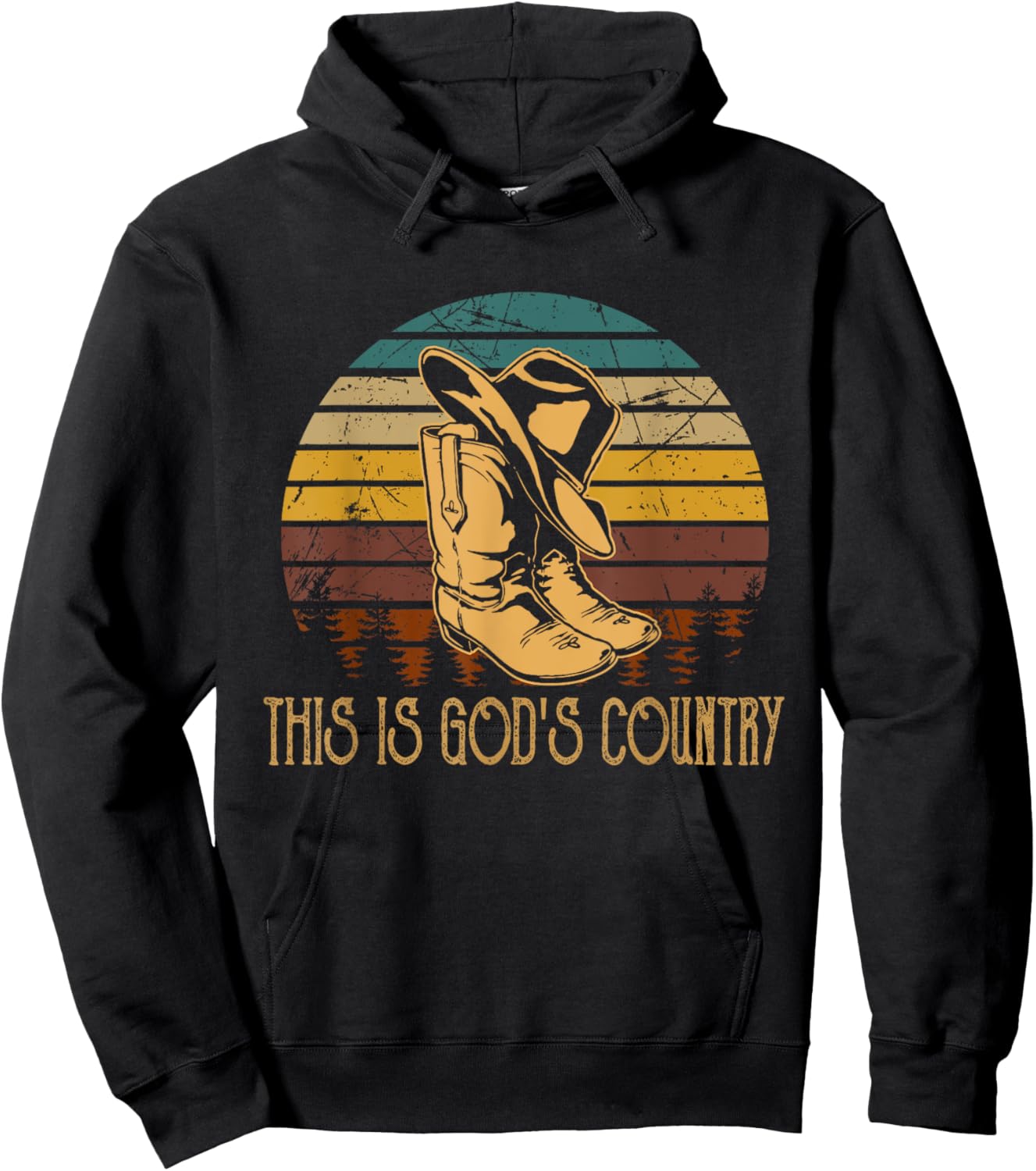 This Is God S Country Vintage Art Cowboy Boots And Hat West Hoodie - Hoodie | Black