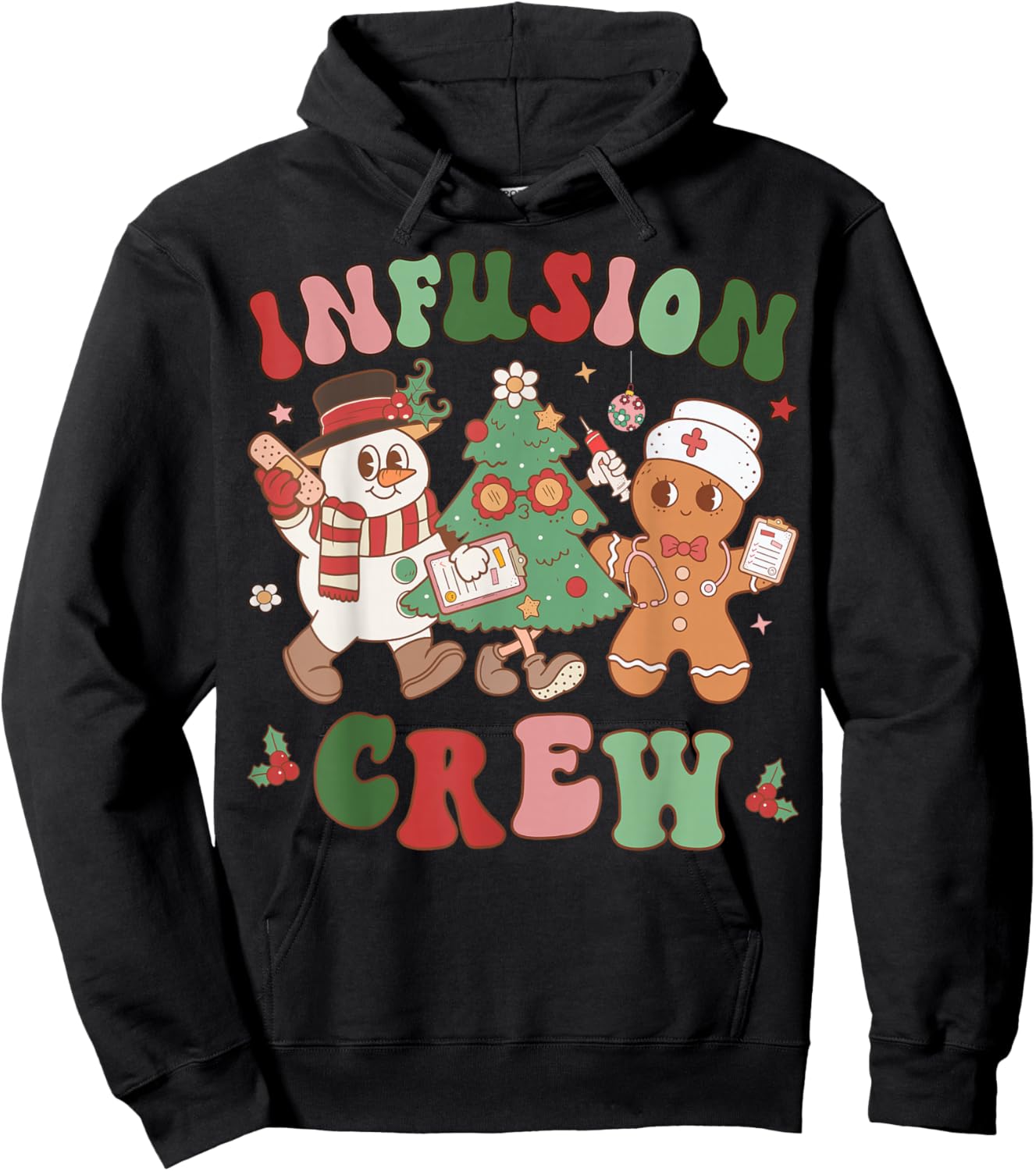 Retro Infusion Nurse Crew Christmas Chemotherapy Nursing Hoodie - Hoodie | Black