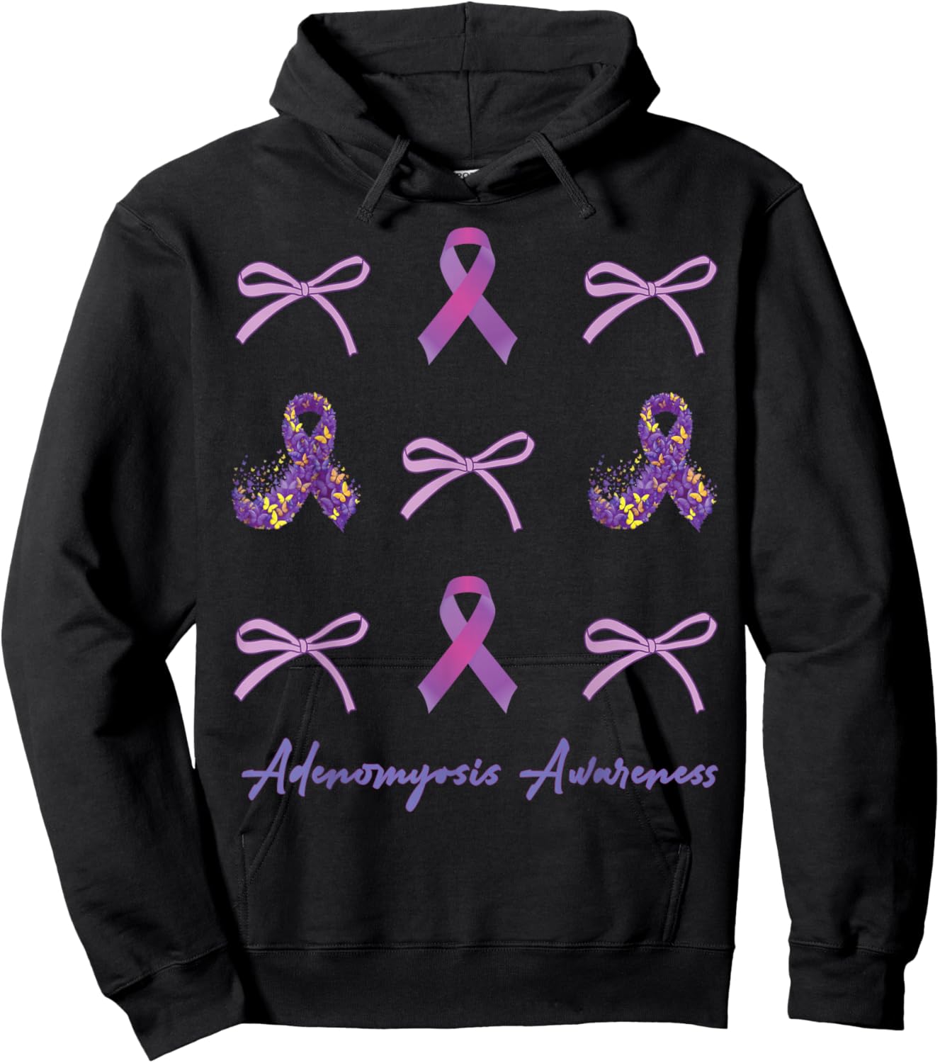 adenomyosis Awareness Purple Ribbon Support Hoodie - Hoodie | Black
