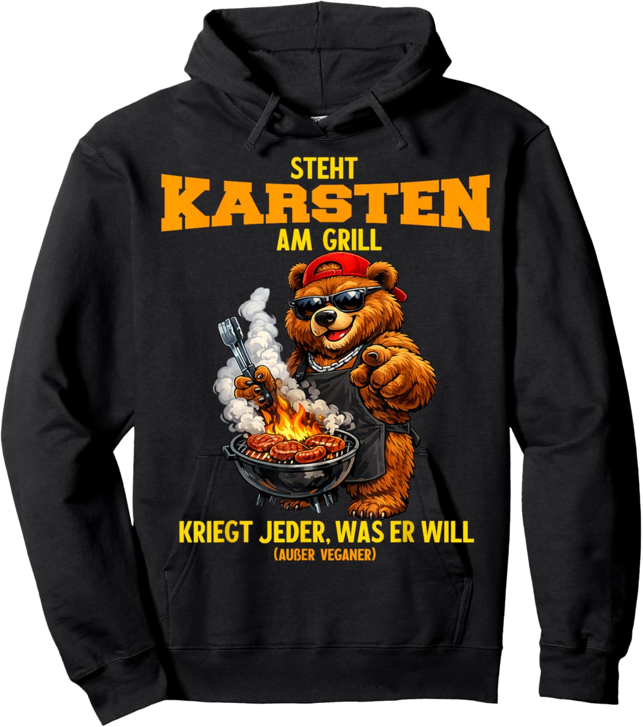 Steht Karsten am Grill - lustiger Spruch Bär Namen Grillen Hoodie - Hoodie | Black