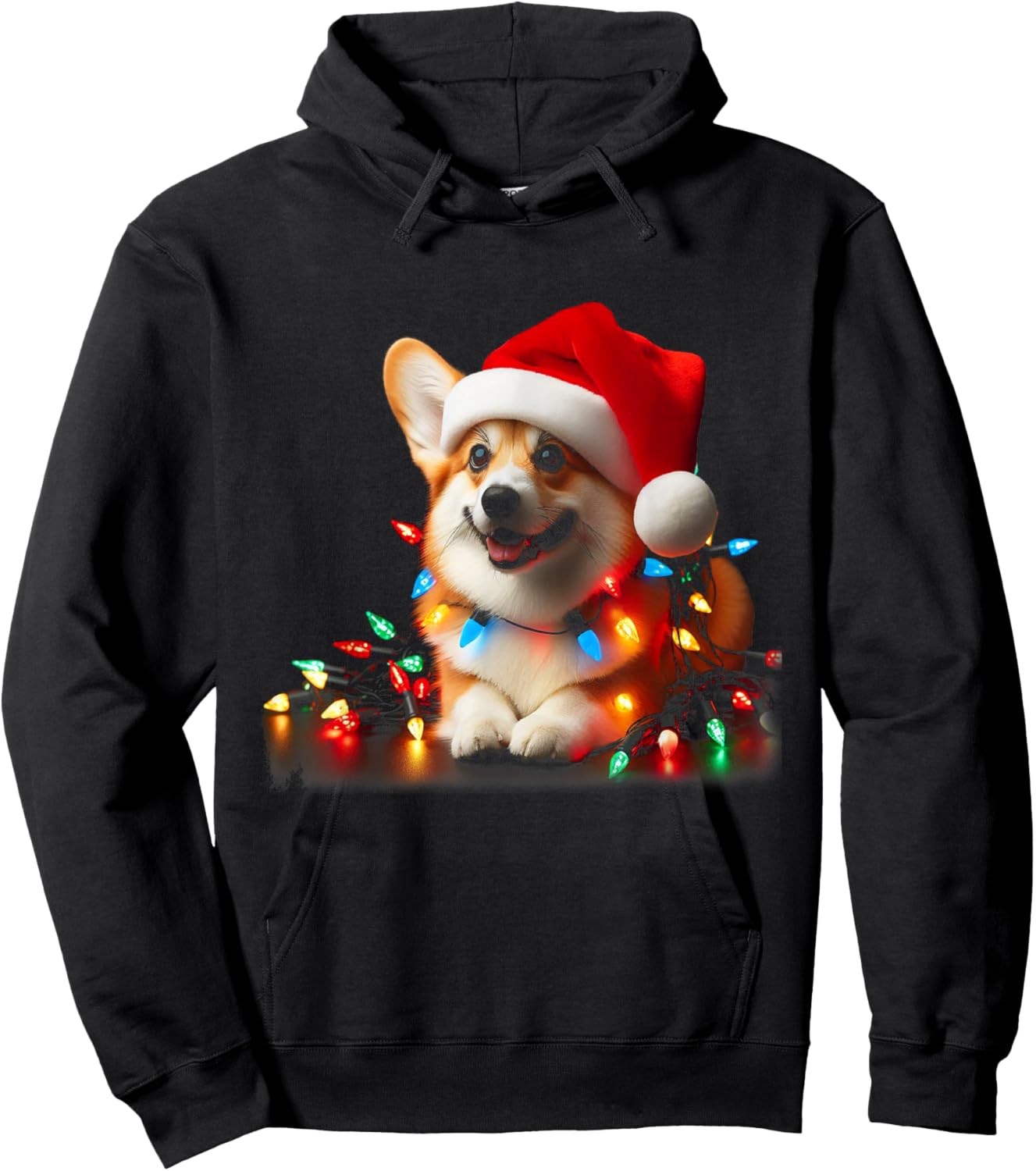 Corgi Santa Christmas Tree Lights Boys Men Corgmas Dog Hoodie - Hoodie | Black