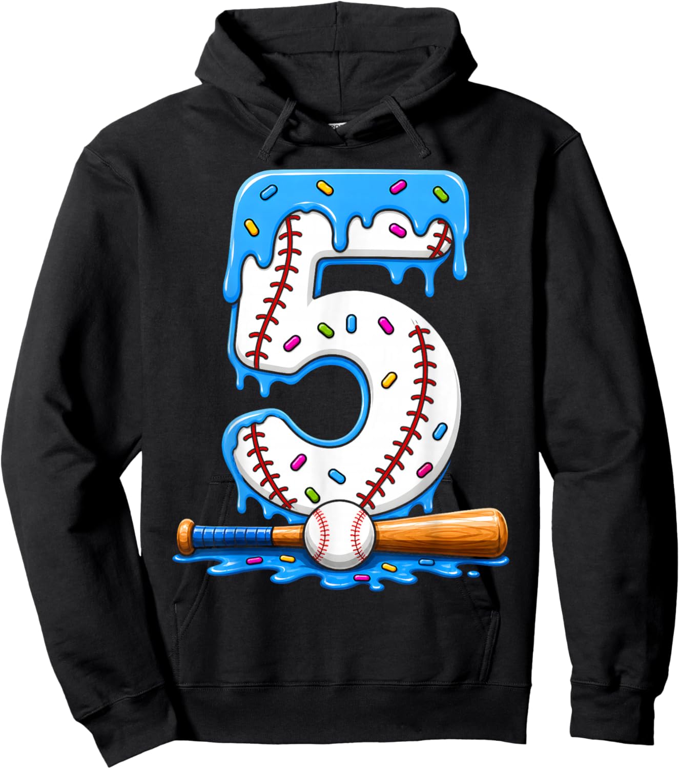 5th Birthday Boy Baseball Ice Cream Drip 5 Year Old Party Hoodie - Hoodie | Black