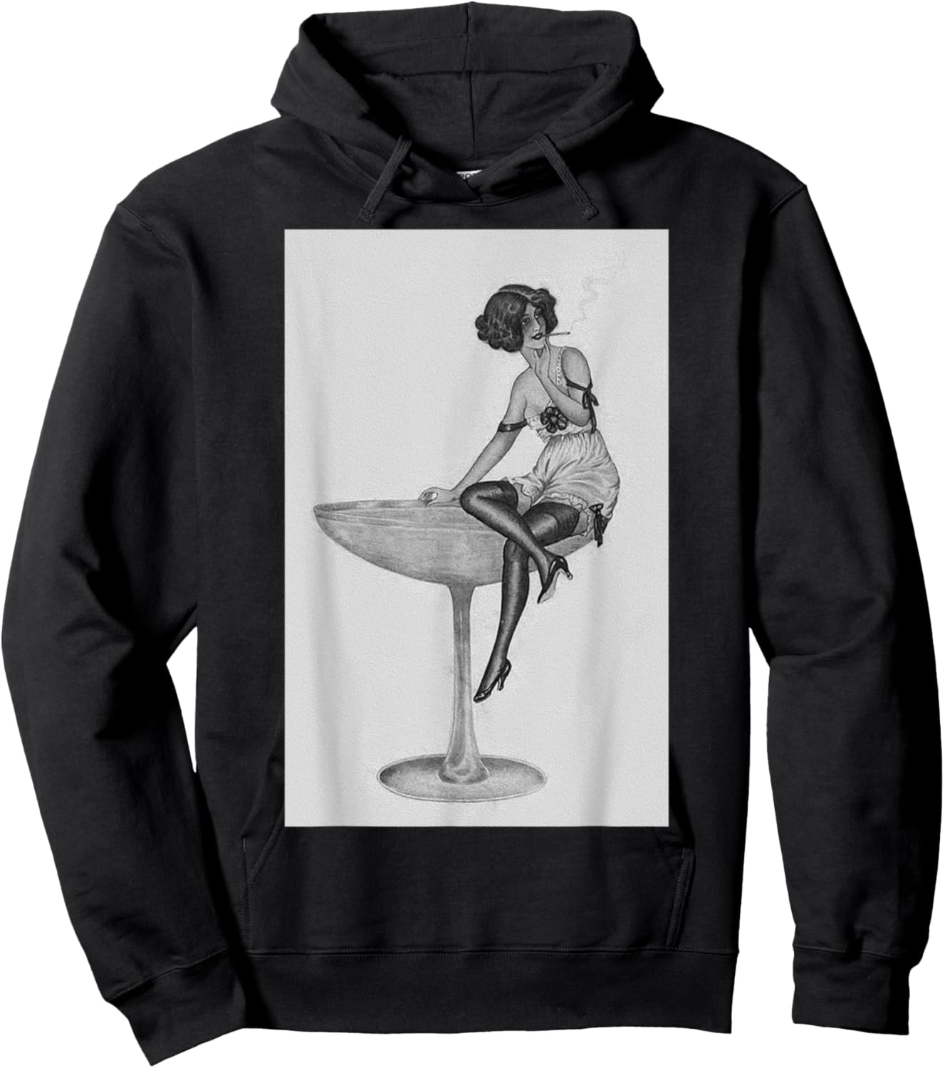 1920's Flapper Girl in Pink Dress - Retro Cocktail Aesthetic Hoodie - Hoodie | Black