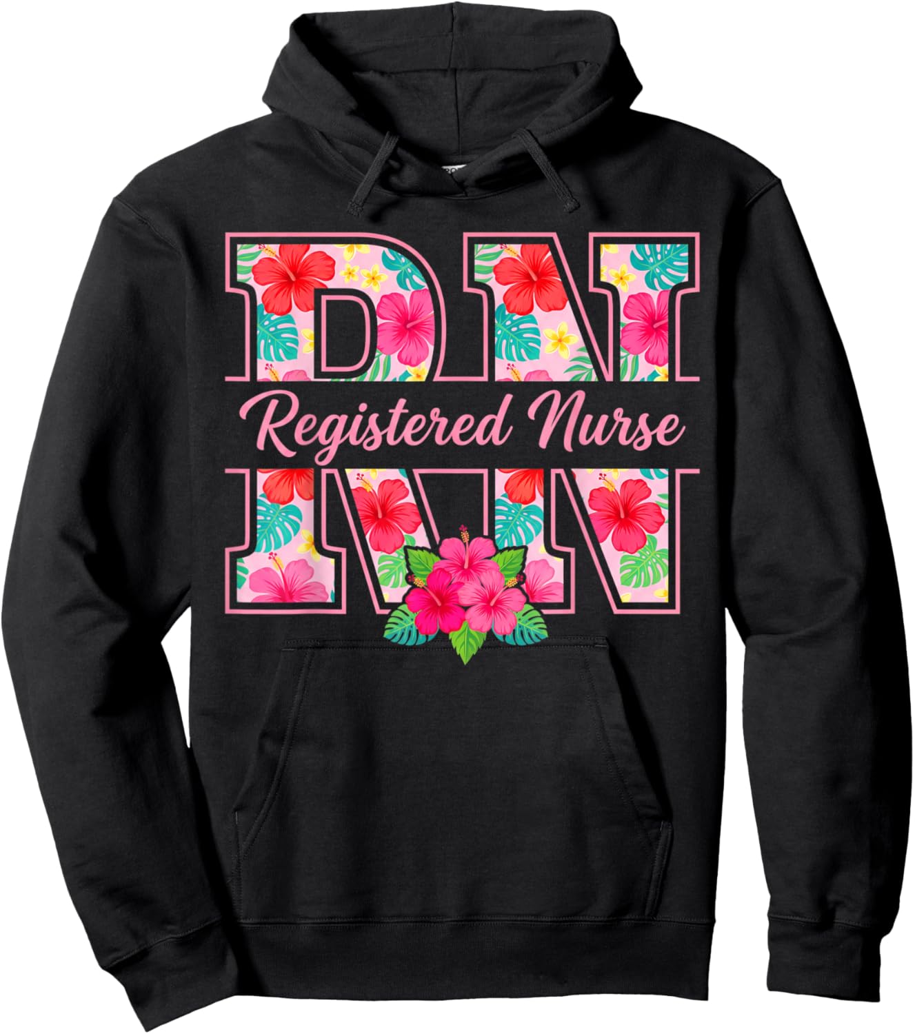 RN Tropical Flowers Registered Nurse Aloha Summer Vacation Hoodie - Hoodie | Black