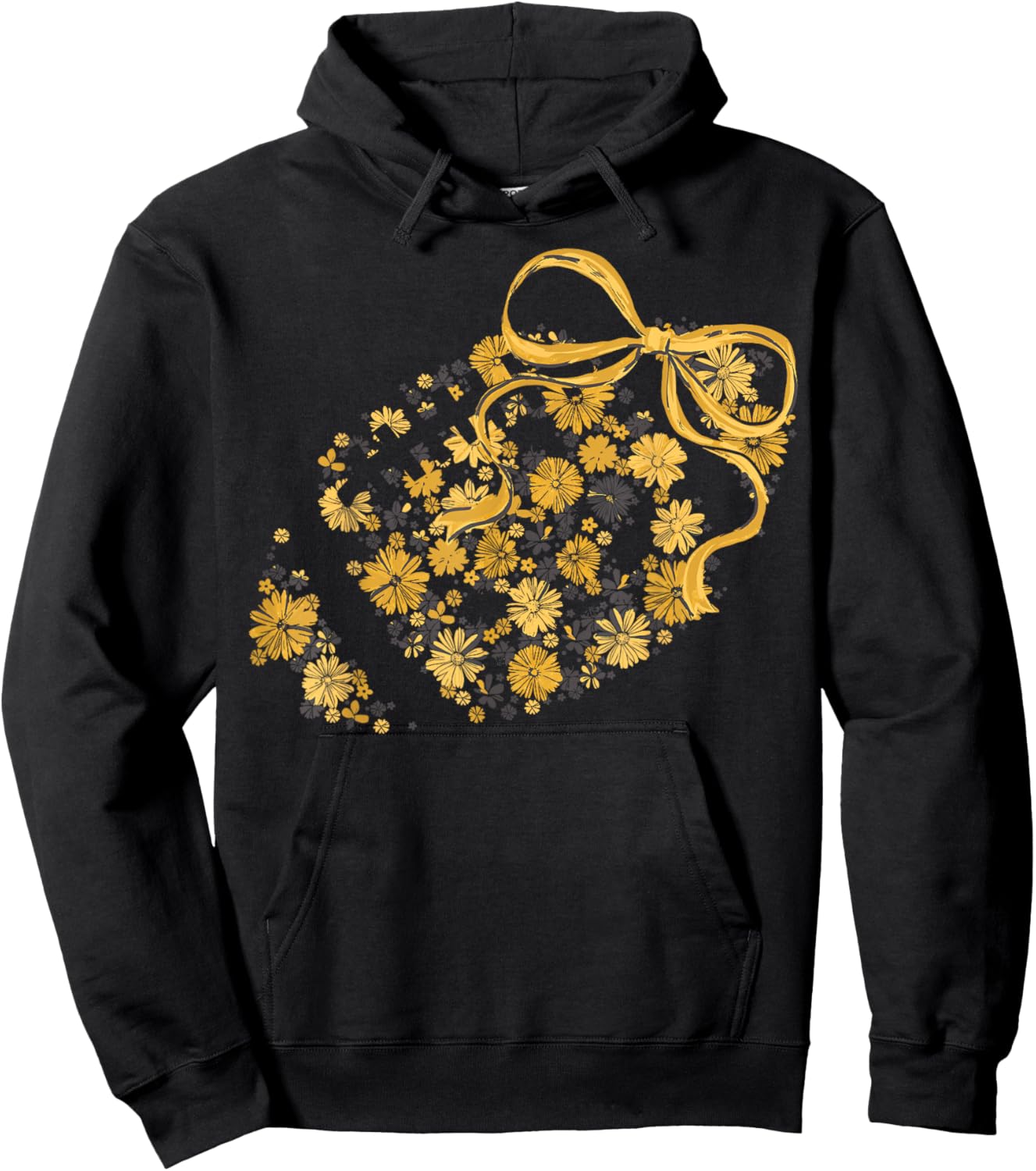 Floral Football Game Day Coquette Team Spirit Gold & Black Hoodie - Hoodie | Black