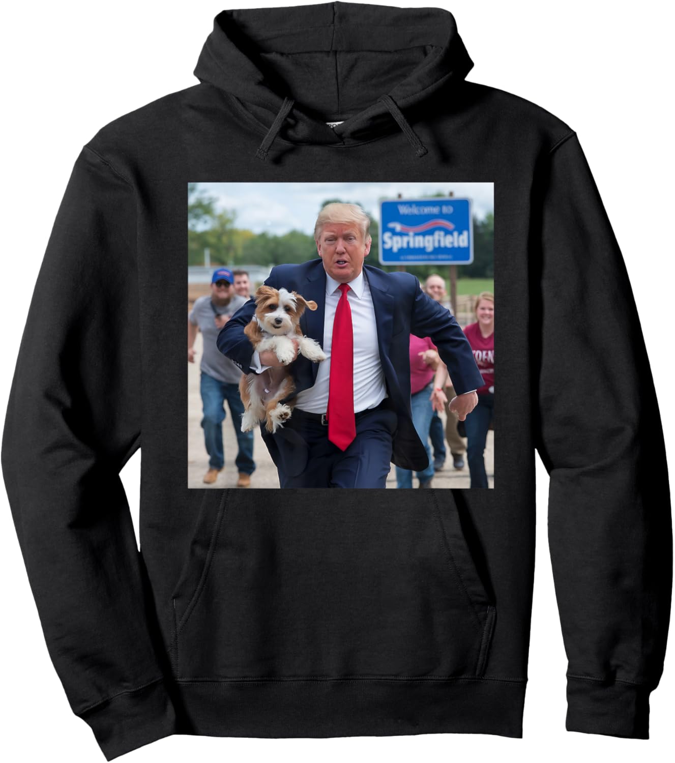 Trump Saving A Dog Funny Political Humor Photo Hoodie - Hoodie | Black