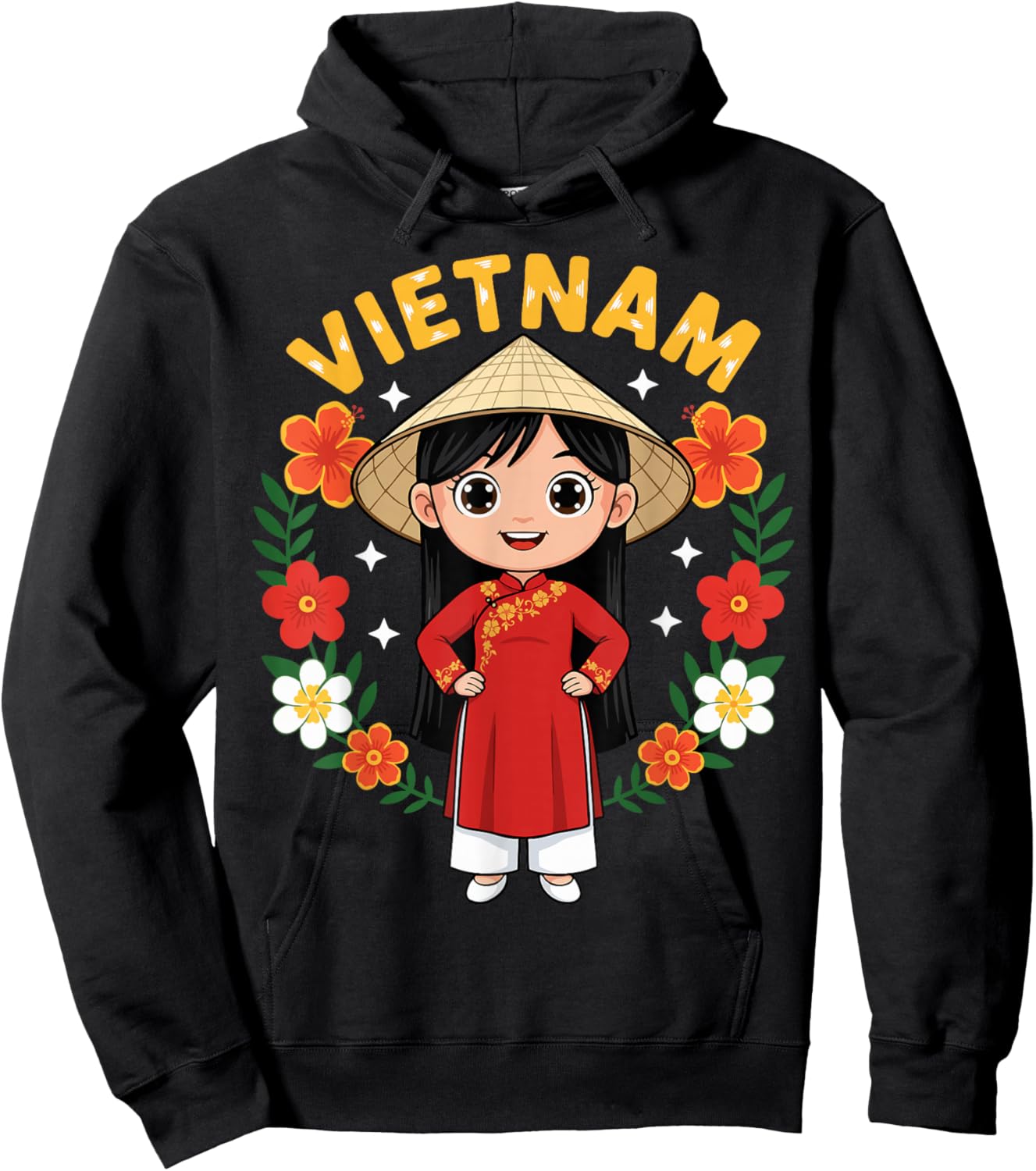Vietnam Vietnamese Girl Traditional Dress Flowers Hoodie - Hoodie | Black