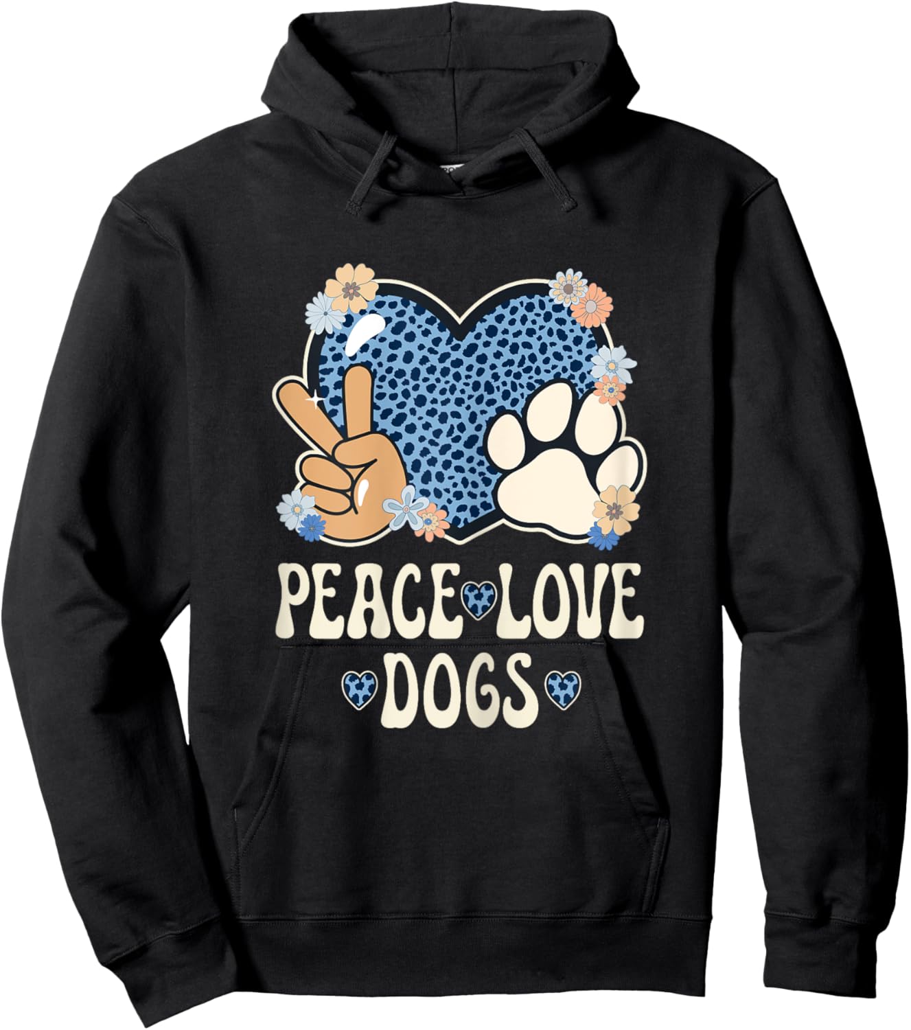 Peace Love Dogs Cheetah Print Women Girl Dog Owner Dog Lover Hoodie - Hoodie | Black