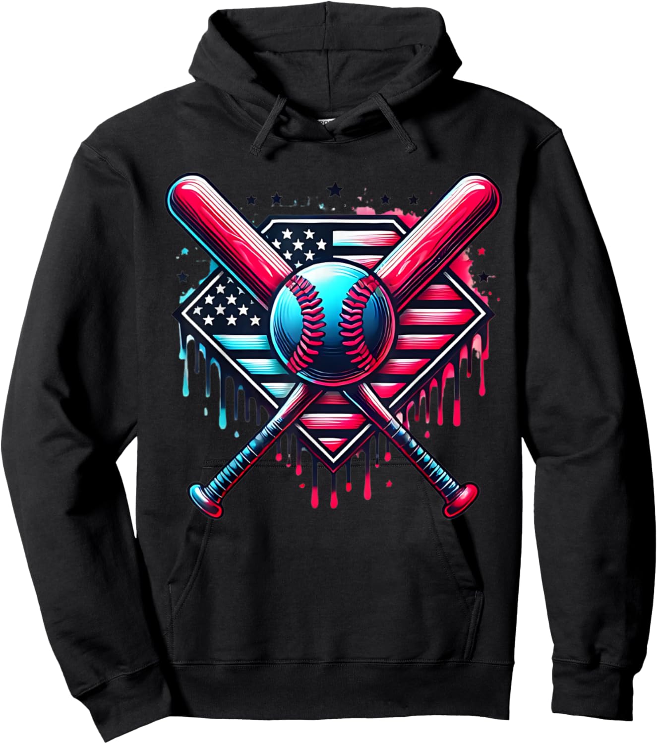 Baseball Drip For Boys American Flag USA Patriotic Graphic Hoodie - Hoodie | Black