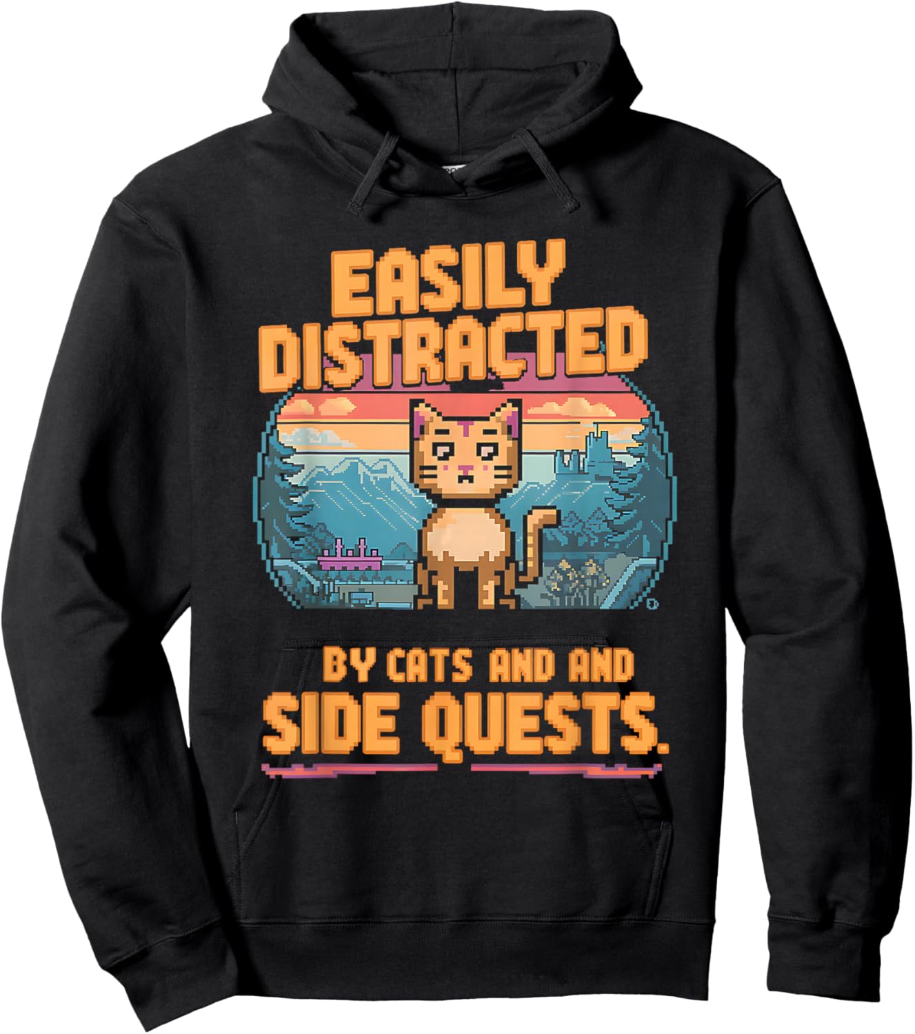 Easily Distracted by Cats Side Quests Gamer Men Women Kids Hoodie - Hoodie | Black