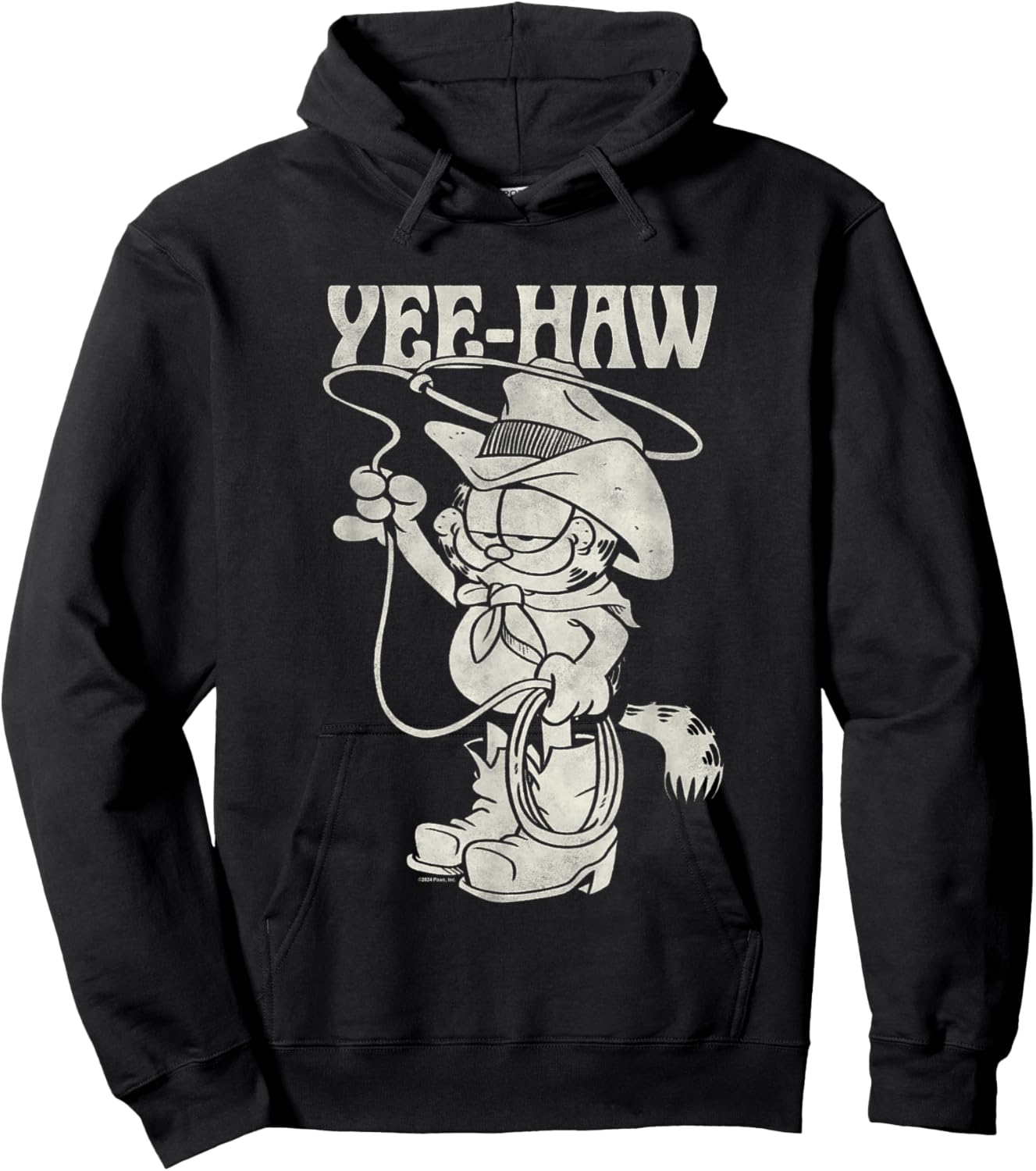 Garfield Cowboy Yee-Haw Vintage Retro Big Chest Portrait Hoodie - Hoodie | Black