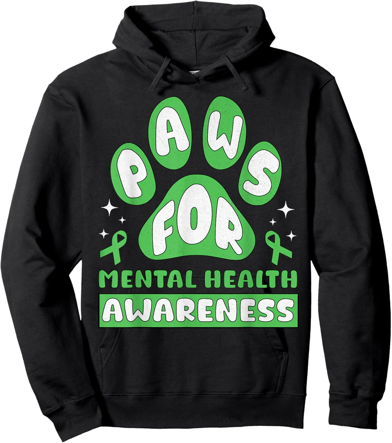 Vintage Mental Health Awareness Month Dog PAUSE Paws Pun Hoodie - Hoodie | Black