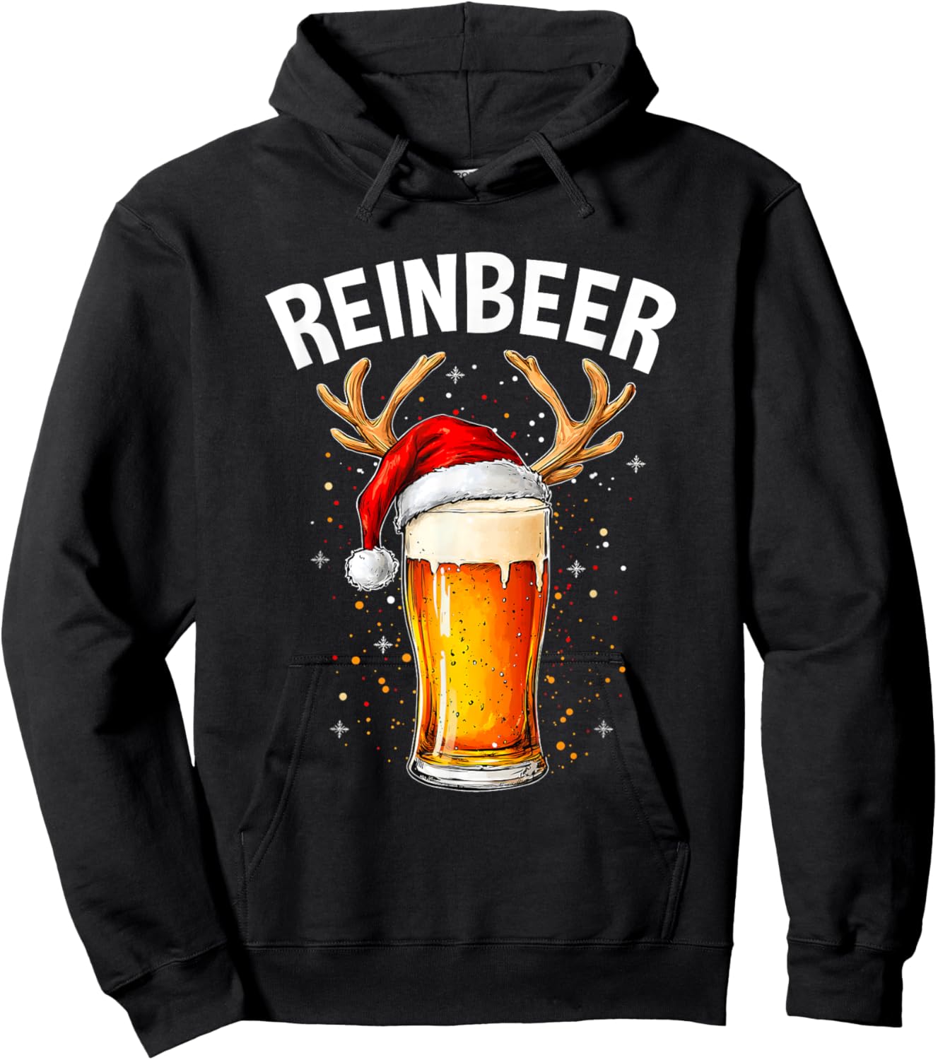 Reinbeer Winedeer Santa Hat Reindeer Couple Xmas Matching Hoodie - Hoodie | Black