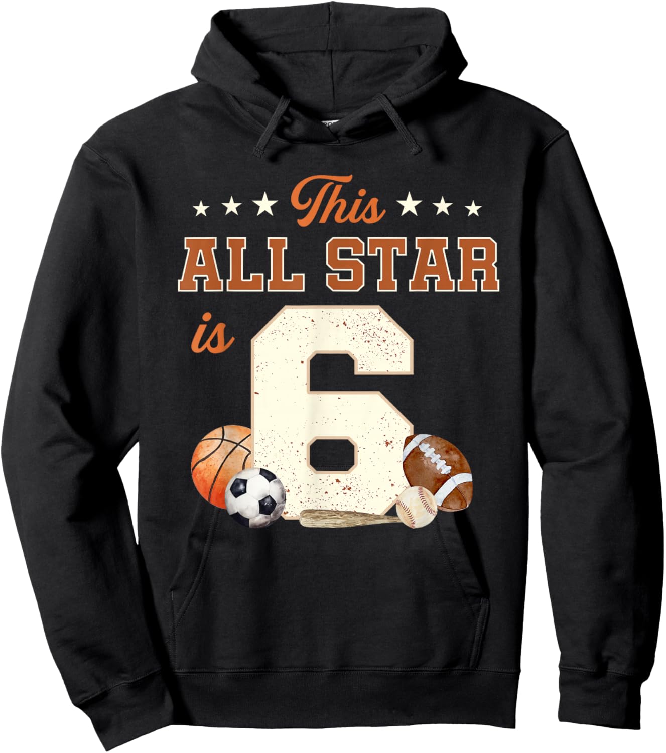 This All Star is 6 Year Old Boy 6th Birthday Sports Hoodie - Hoodie | Black