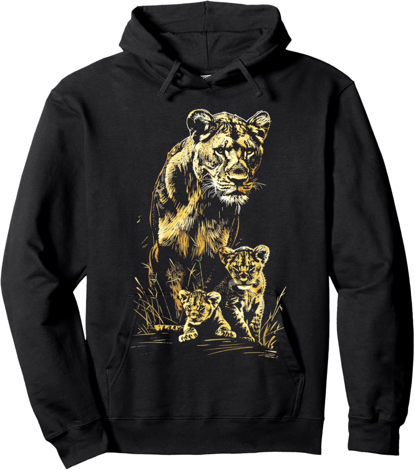Lioness Cubs Hunting Team Lion Wildlife Sketch Hoodie - Hoodie | Black