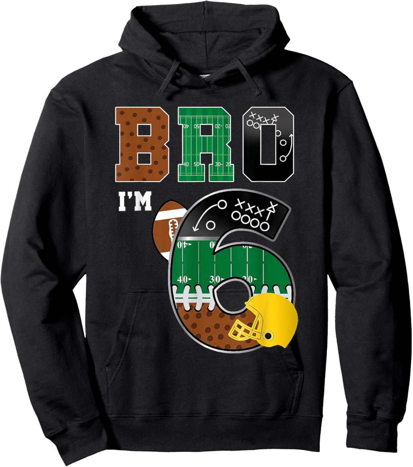 6th Birthday Boy Bro I'm 6 Year Old Boys Kids Football Bday Hoodie - Hoodie | Black
