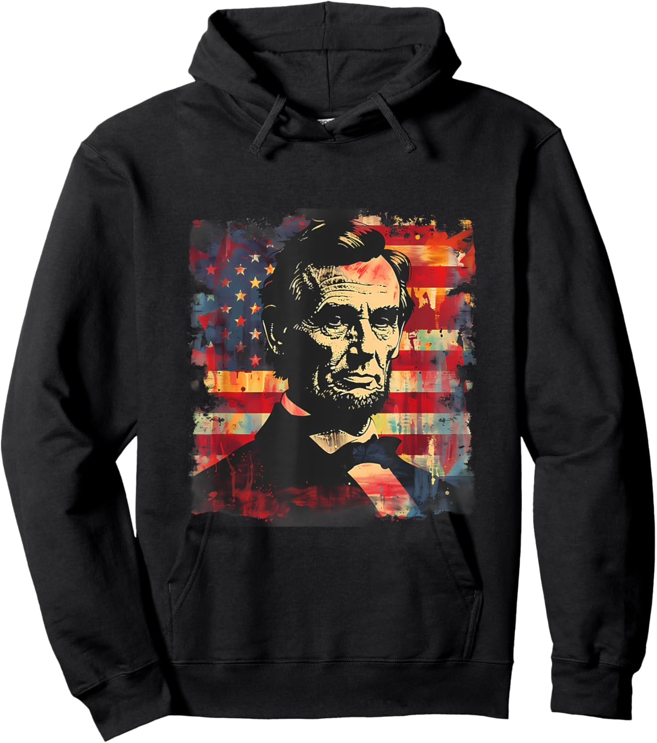 Fourth Of July Abraham Lincoln American Flag Patriotic Kids Men Hoodie - Hoodie | Black