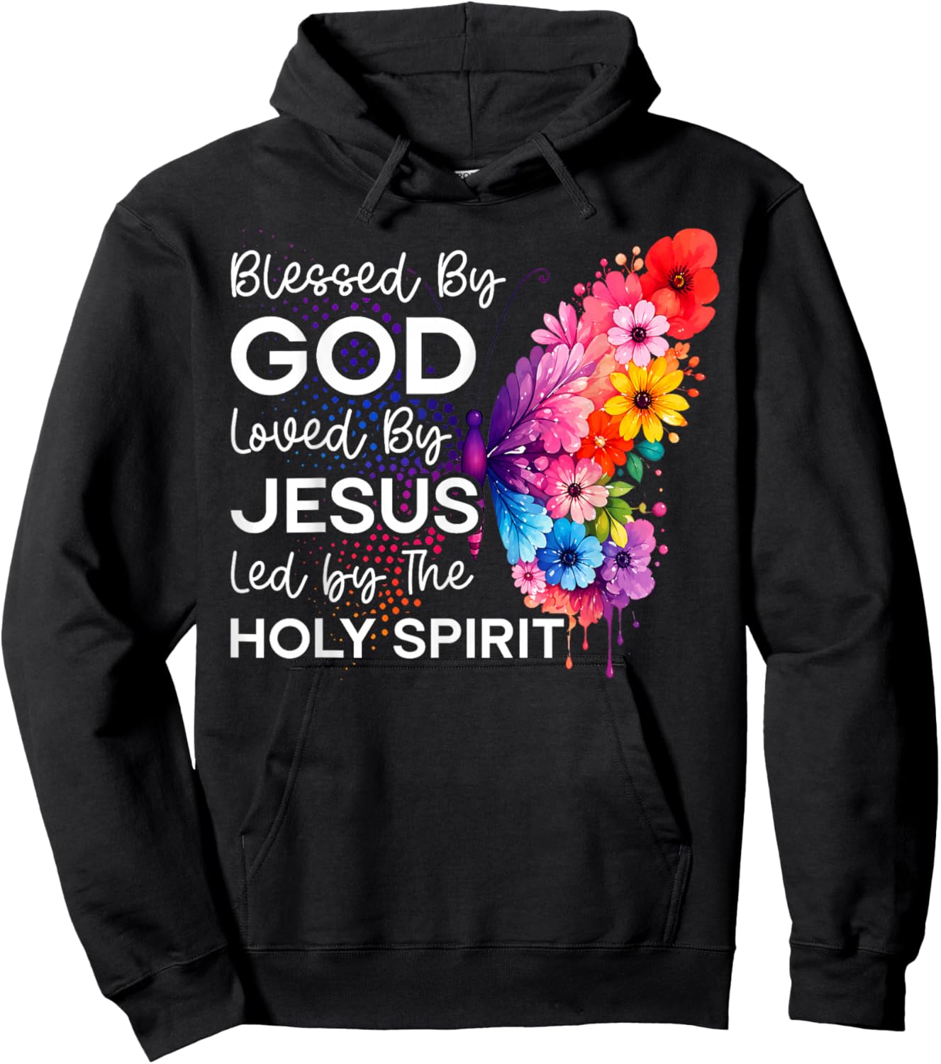 Béni par Dieu Aimé par Jésus Saint-Esprit Christ Papillon Hoodie - Hoodie | Black