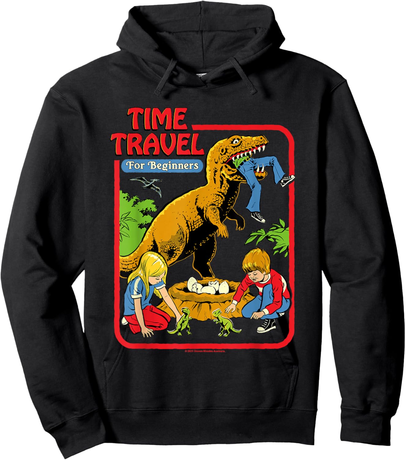 Time Travel Jurassic Sarcastic Retro Funny Adult Humor Hoodie - Hoodie | Black