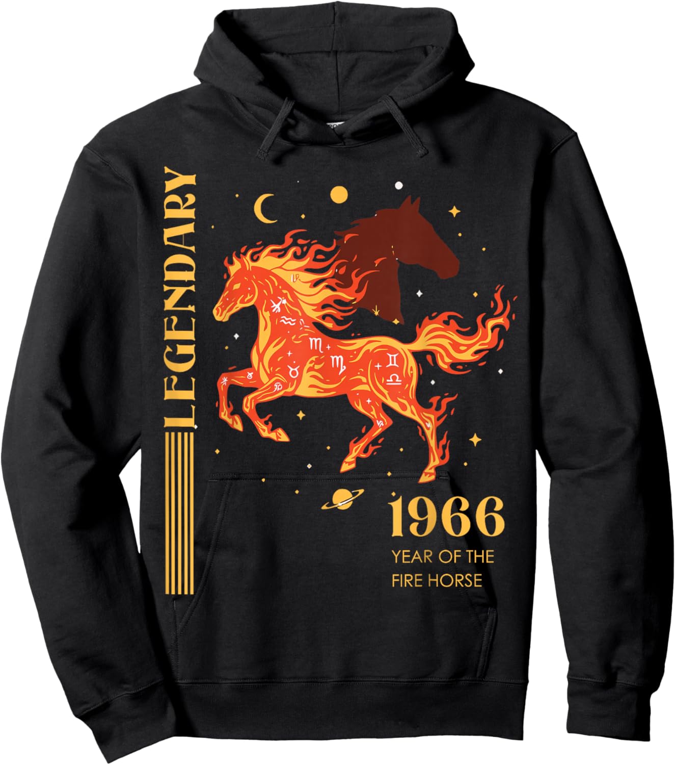 60. Geburtstag Jahr des Feuerpferdes 2026 Retro 1966 Sternzeichen Hoodie - Hoodie | Black