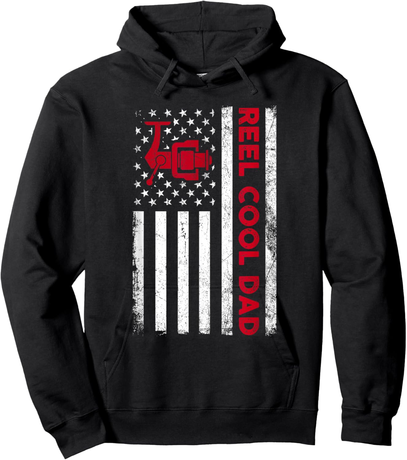 Reel Cool Dad Shirt American Flag Fly Fishing Spinning Reel Men Hoodie - Hoodie | Black