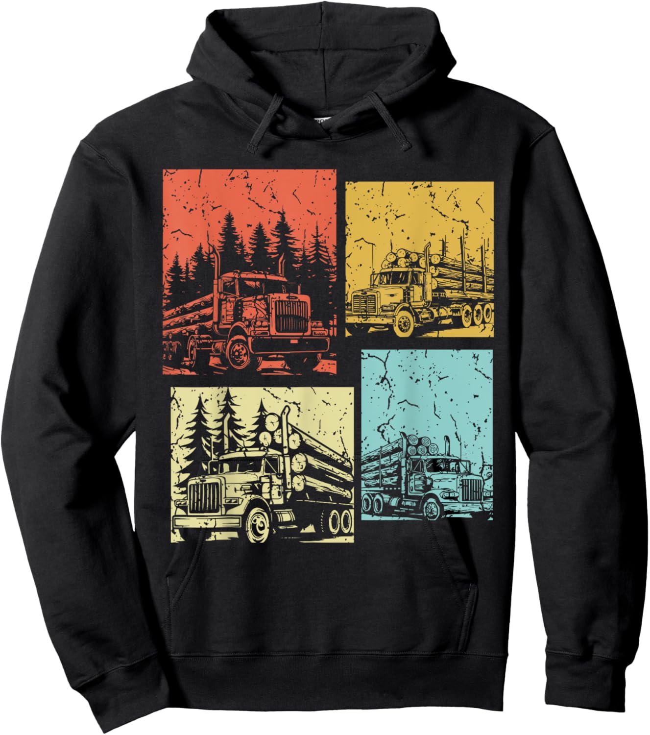 Vintage Log Truck Driver Funny Logger Birthday Logging Hoodie - Hoodie | Black