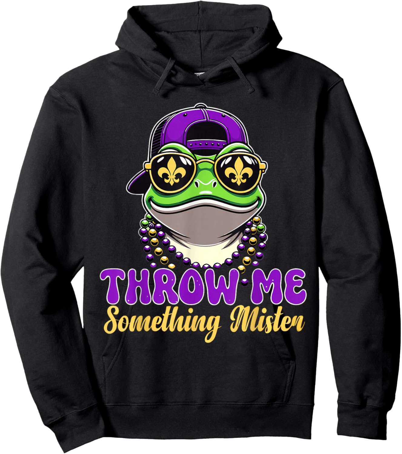 Funny Frog Shirt Throw Me Something Mister Mardi Gras Mask Hoodie - Hoodie | Black