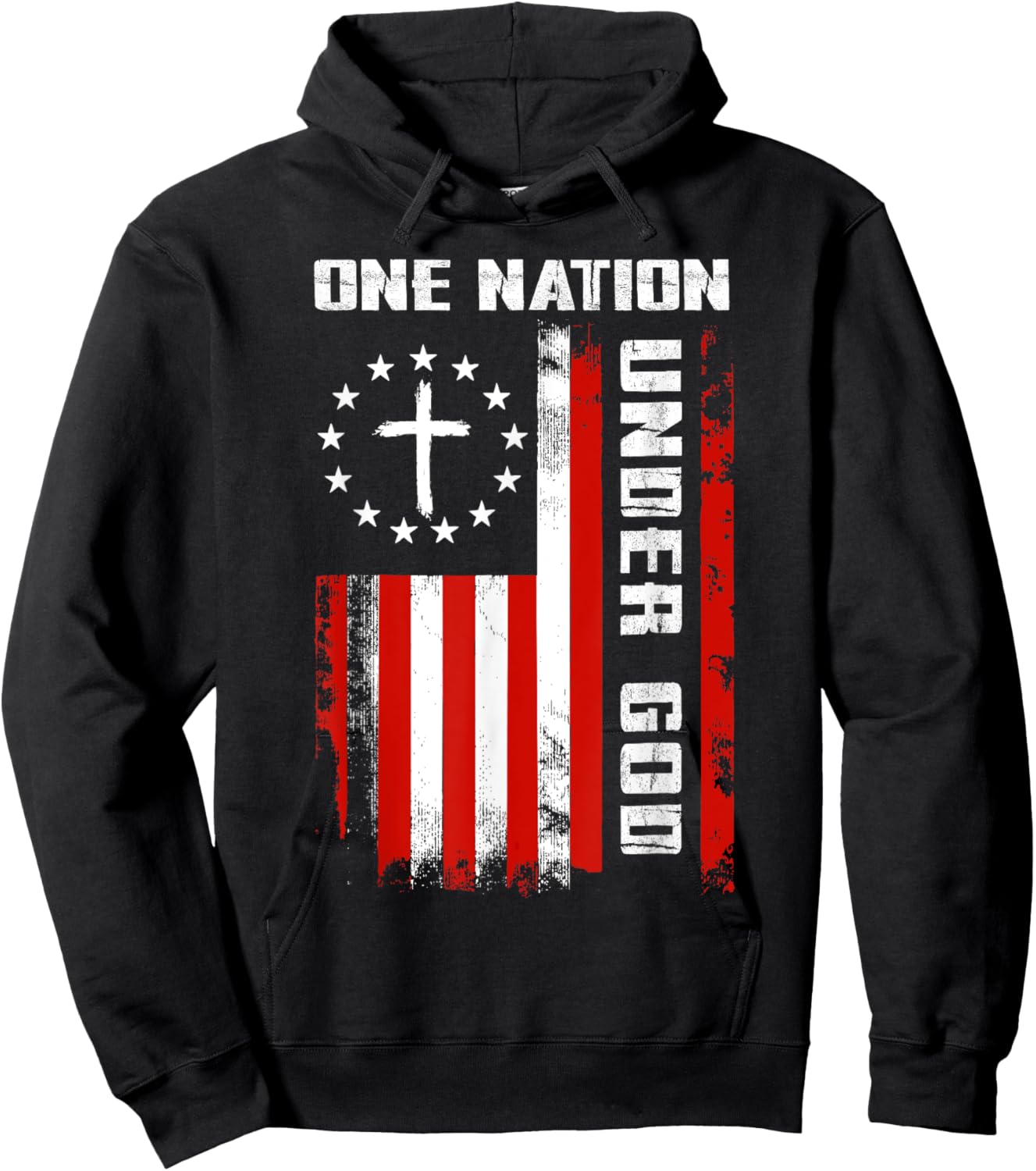 One Nation Under God American Flag Cross 4th Of July Hoodie - Hoodie | Black