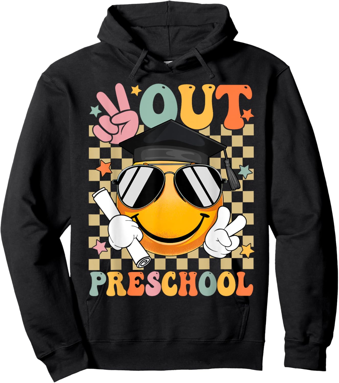 Retro Peace Out Preschool Smile Face Last Day Of School Hoodie - Hoodie | Black