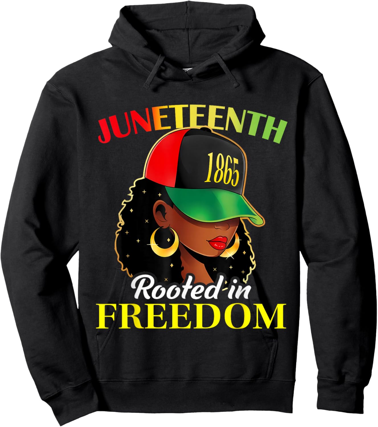 Juneteenth Black Afro Girl with Cap Woman Rooted in Freedom Hoodie - Hoodie | Black