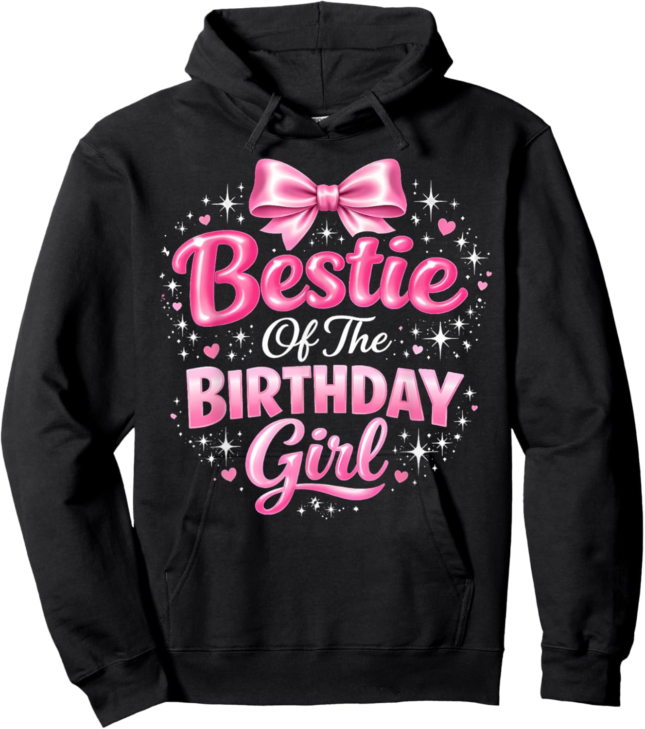 Bestie of The Birthday Girl Cute Pink Bow Birthday Party Hoodie - Hoodie | Black