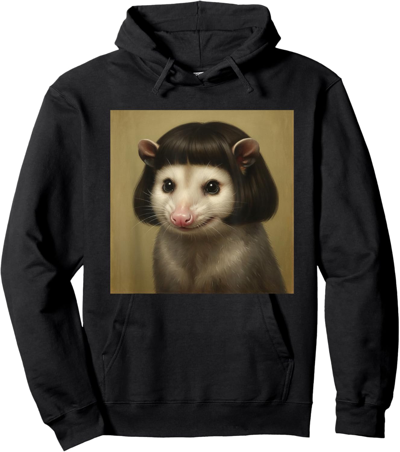 Opossum with Bob Haircut Funny Woodland Critter Art Hoodie - Hoodie | Black