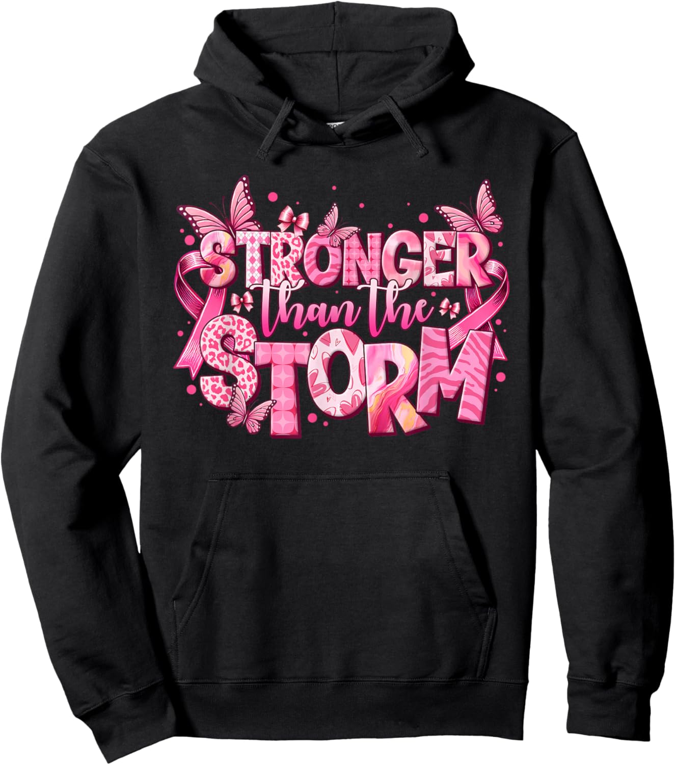 Stronger Than The Storm Pink Ribbon Breast Cancer Awareness Hoodie - Hoodie | Black