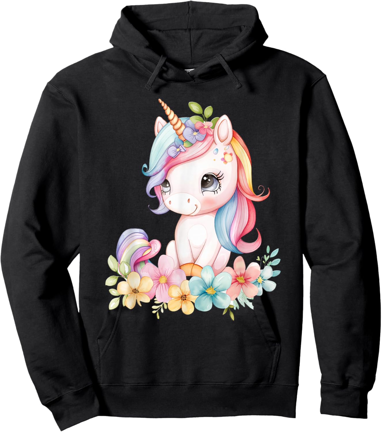 Baby Unicorn with Flowers Cute Lil Unicorns Horse Daughter Hoodie - Hoodie | Black