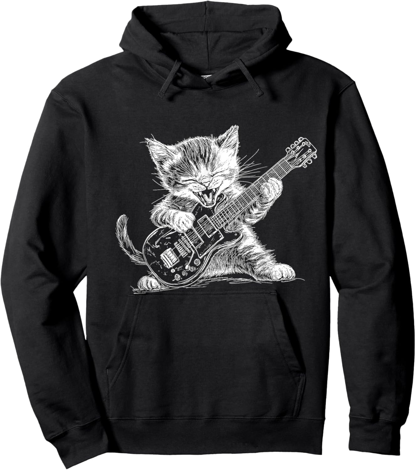 Funny Kitten Playing Guitar for Cat and Music Fans Hoodie - Hoodie | Black