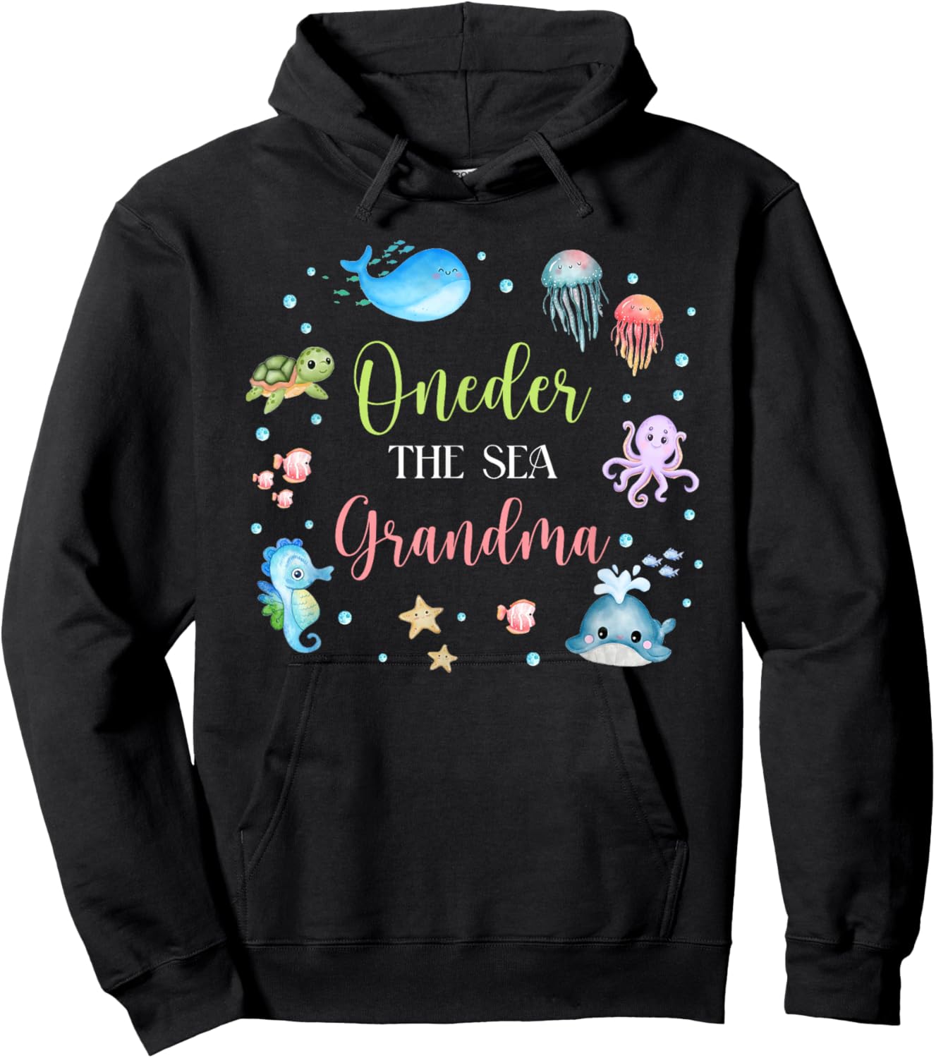 Grandma Under Sea Birthday Party Ocean Sea Animals Themed Hoodie - Hoodie | Black