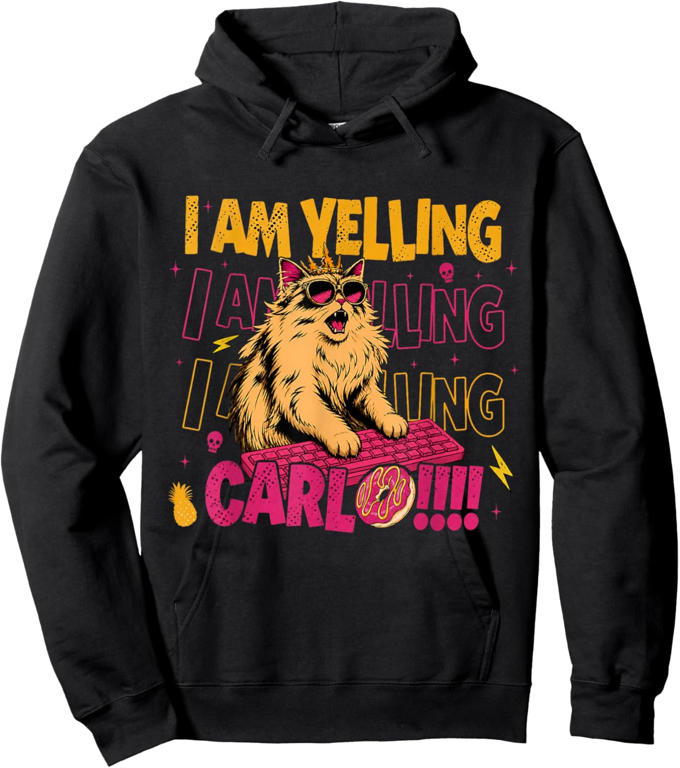 I Am Yelling Carl Screaming Cat Meme Graphic Goddammit Donut Hoodie - Hoodie | Black