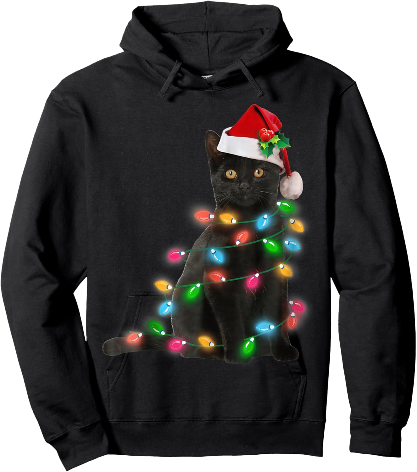 Black Cat Christmas Light cat Lover Christmas Hoodie - Hoodie | Black