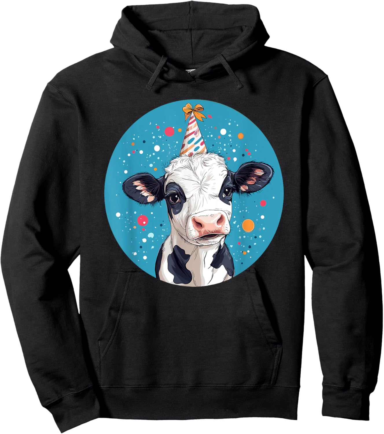 Party Hat Adorable Cow Birthday Bash Hoodie - Hoodie | Black