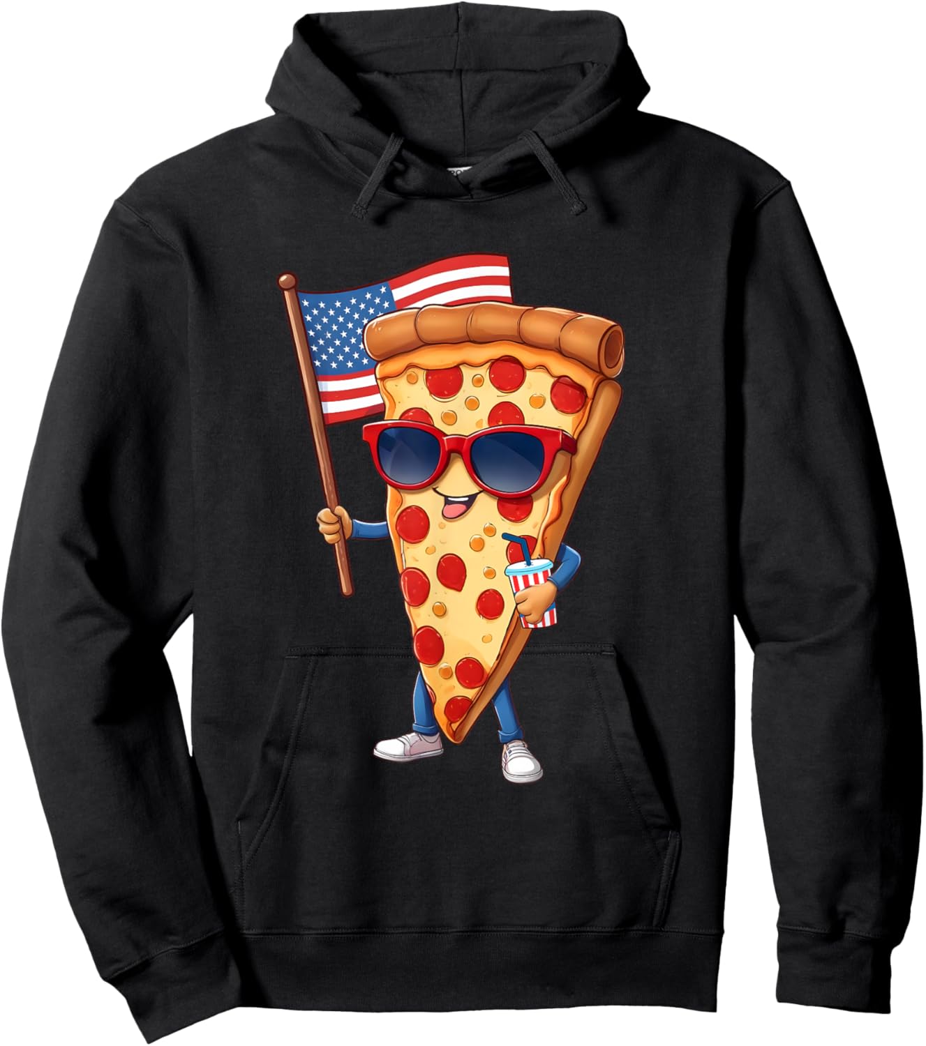 4th Of July Pizza Slice Patriotic American US Flag Kids Boys Hoodie - Hoodie | Black