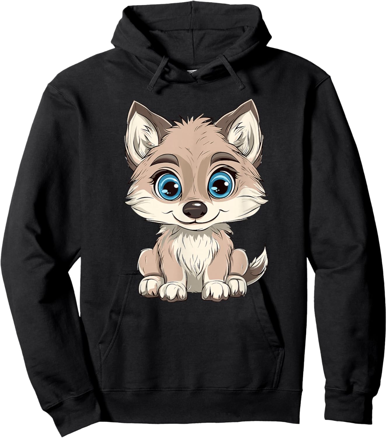 Cute Wolf Pup Cartoon Art Hoodie - Hoodie | Black