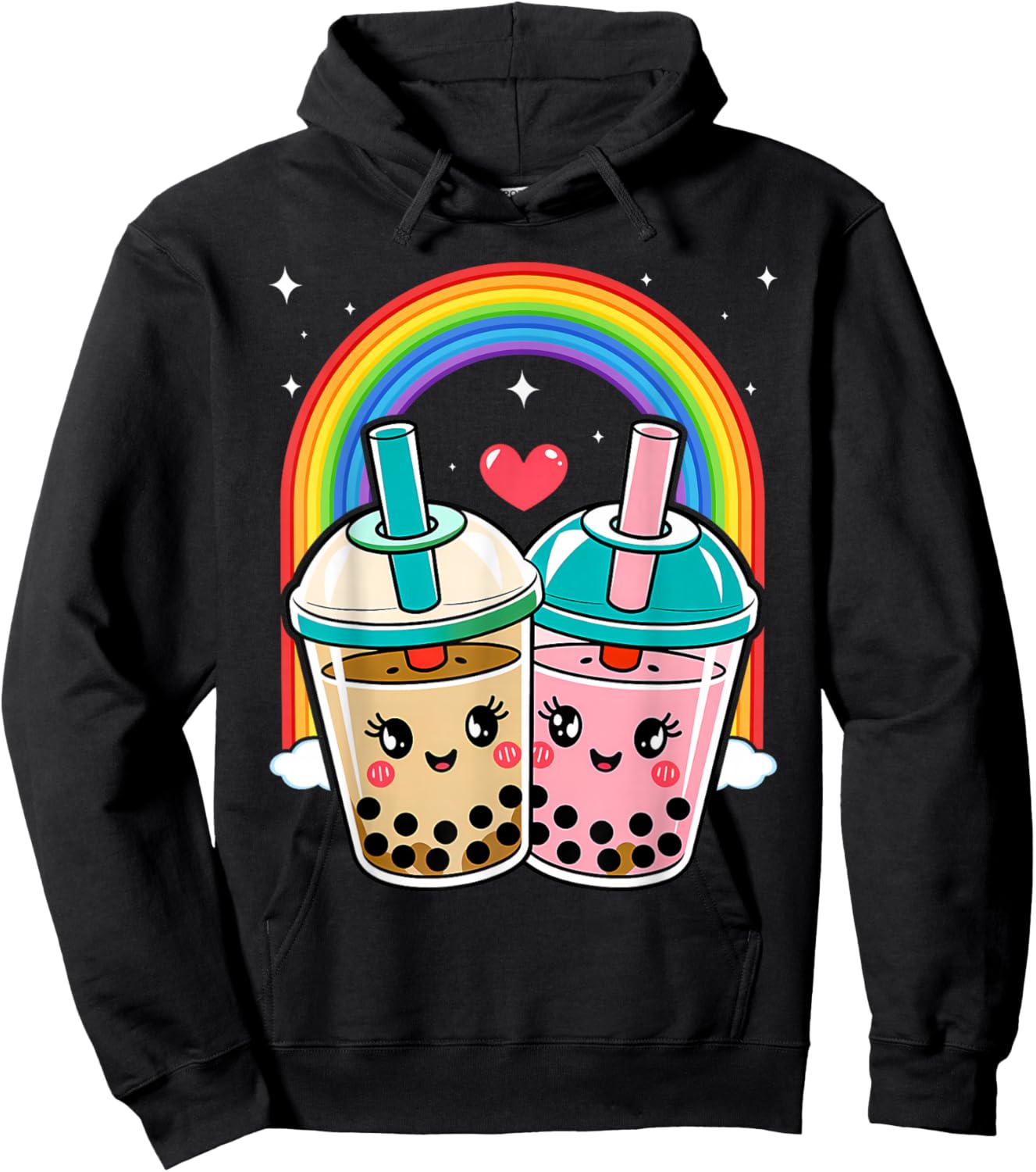 Cute Kawaii Couple Bubble Boba Milk Tea Lover Girl Hoodie - Hoodie | Black