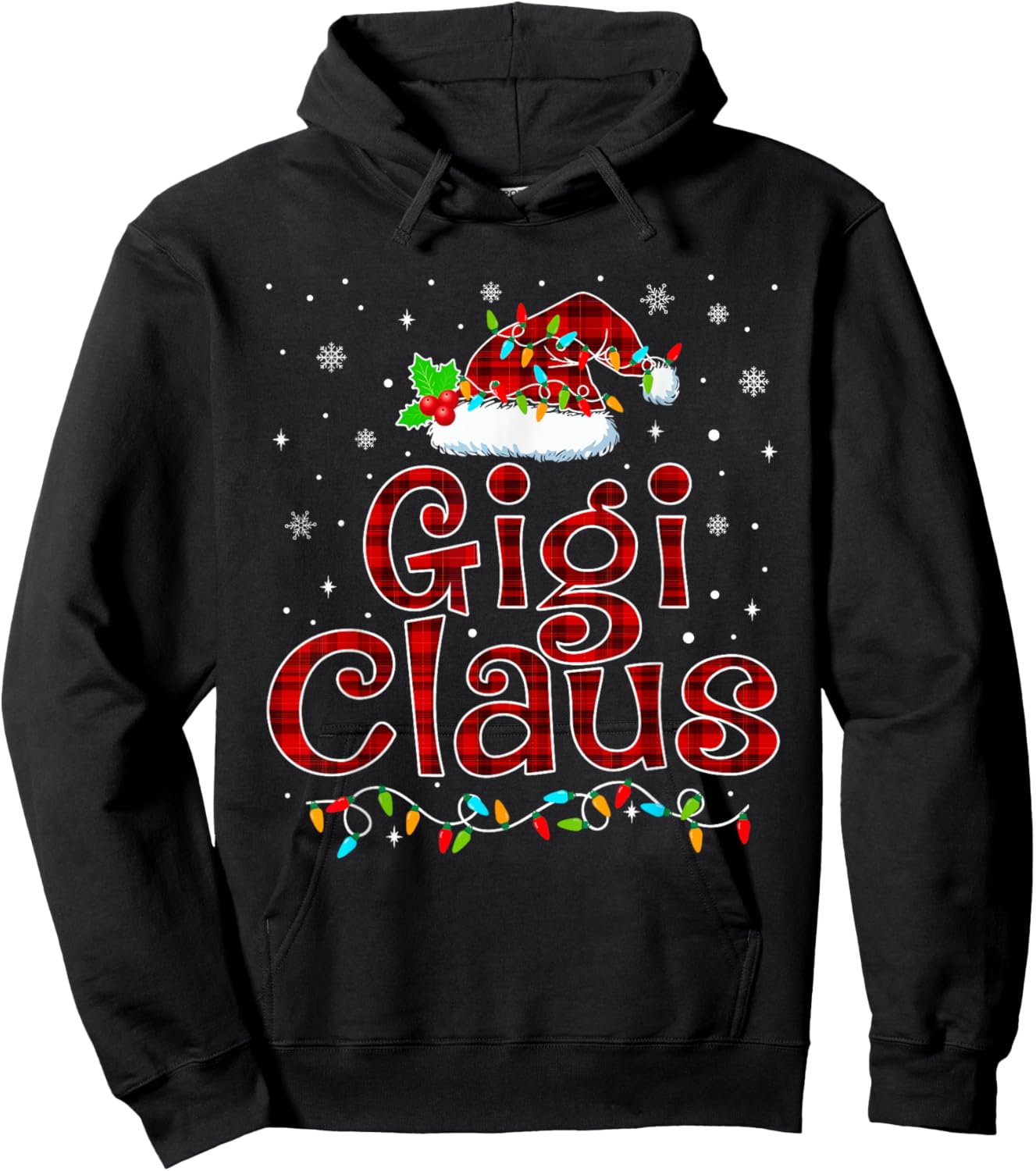 Gigi Claus Christmas Pajama Matching Family Xmas Lights Hoodie - Hoodie | Black