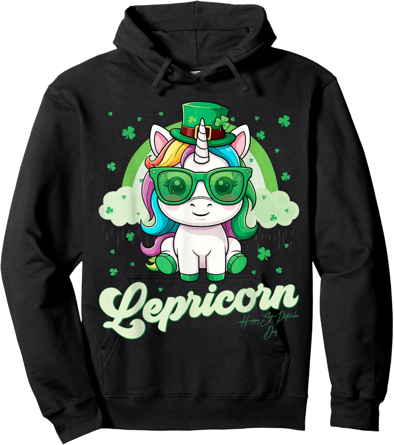 Funny Lepricorn Unicorn Happy St Patricks Day Women Girls Hoodie - Hoodie | Black