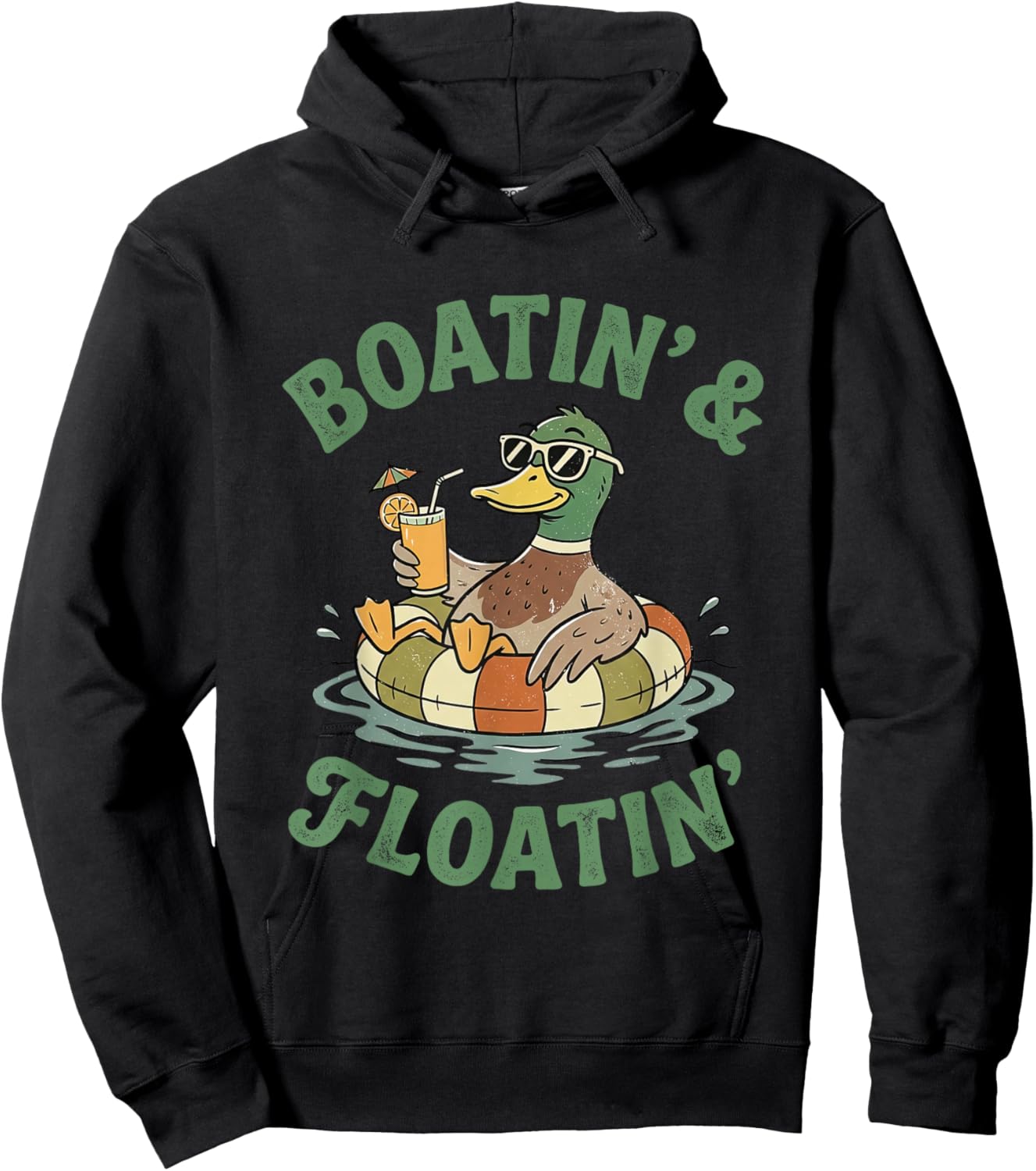 Boatin' and Floatin' Summer Vibes Duck Sunglasses Beach Trip Hoodie - Hoodie | Black